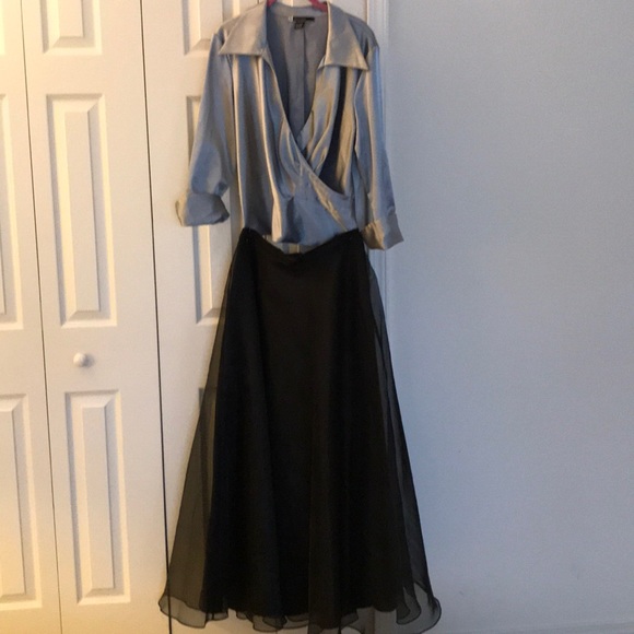 Periwinkle Satin Blouse w/ Black Lined Skirt - Picture 2 of 3